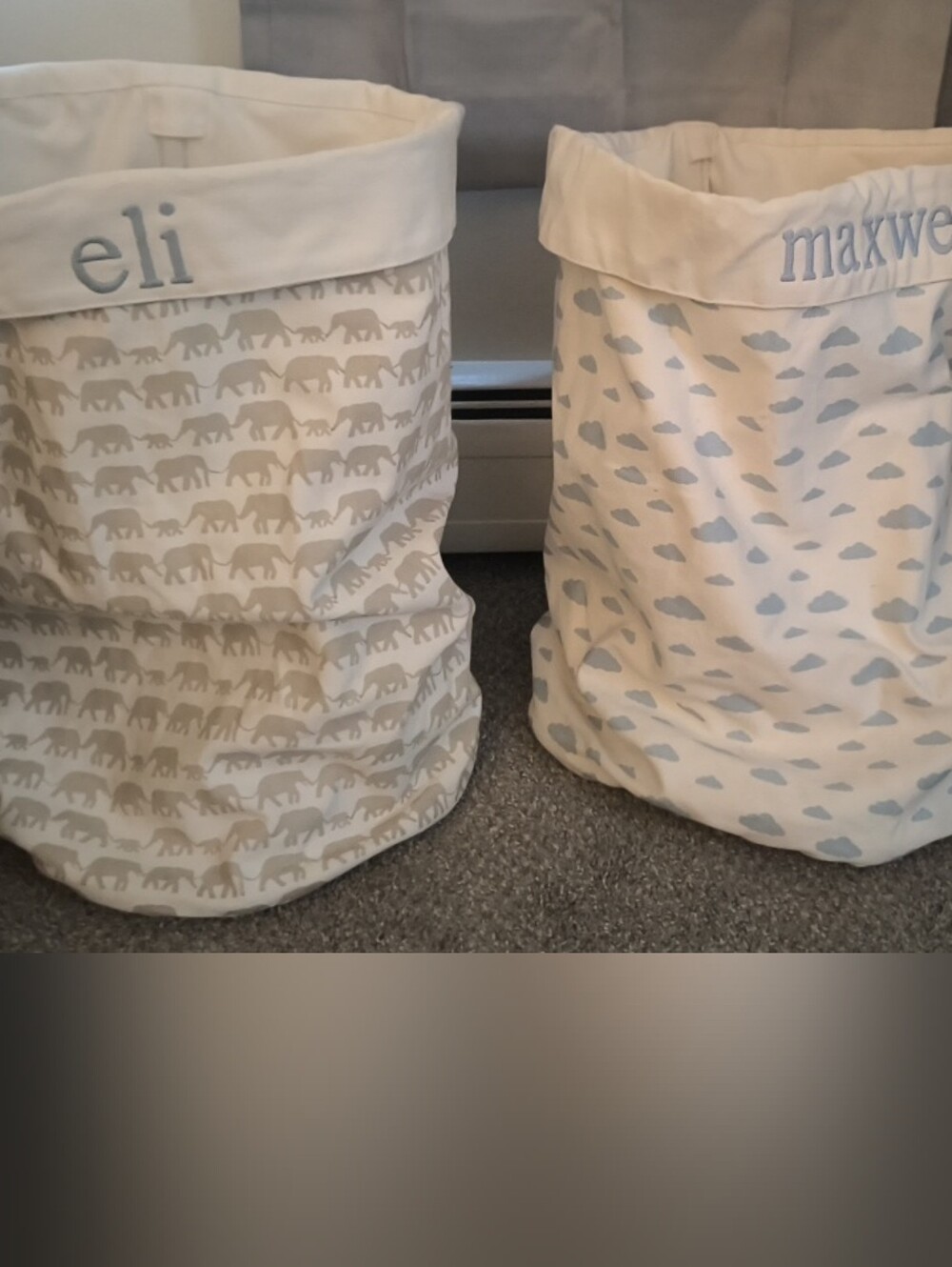 Personalized Cream and Light Gray Canvas Storage Baskets - Set of 2